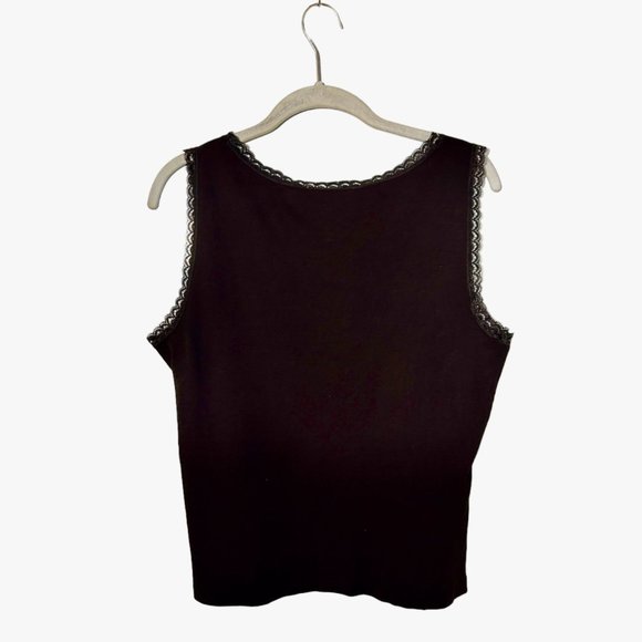JM Collection Petite Lace Trimmed Tank Top in Brown - Size PL - Picture 2 of 4